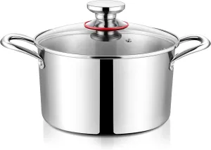 4.5 Quart Stock Soup Pot with Lid Stainless Steel Stockpot Tri-Ply Induction Cooking Pot