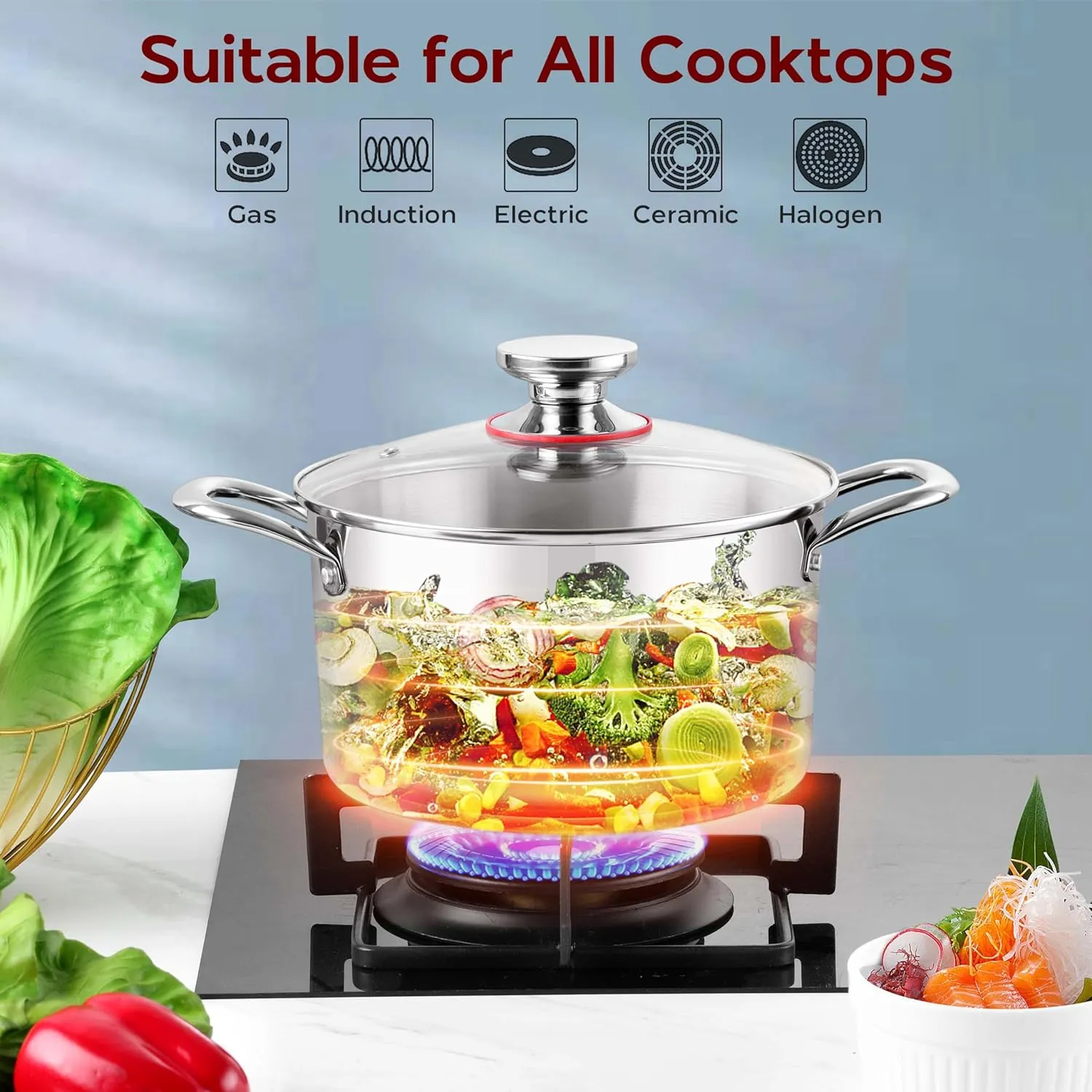 4.5 Quart Stock Soup Pot with Lid Stainless Steel Stockpot Tri-Ply Induction Cooking Pot