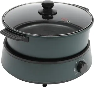 4L/4.2Qt Electric Hot Pot Round Multifunction Non-Stick Skillet Frying Pan Removable Split Cooking Pot Grill Pan w/Clear Lid & for Home Cooking Party BBQ Camping 1-5 People 1350W (Green)