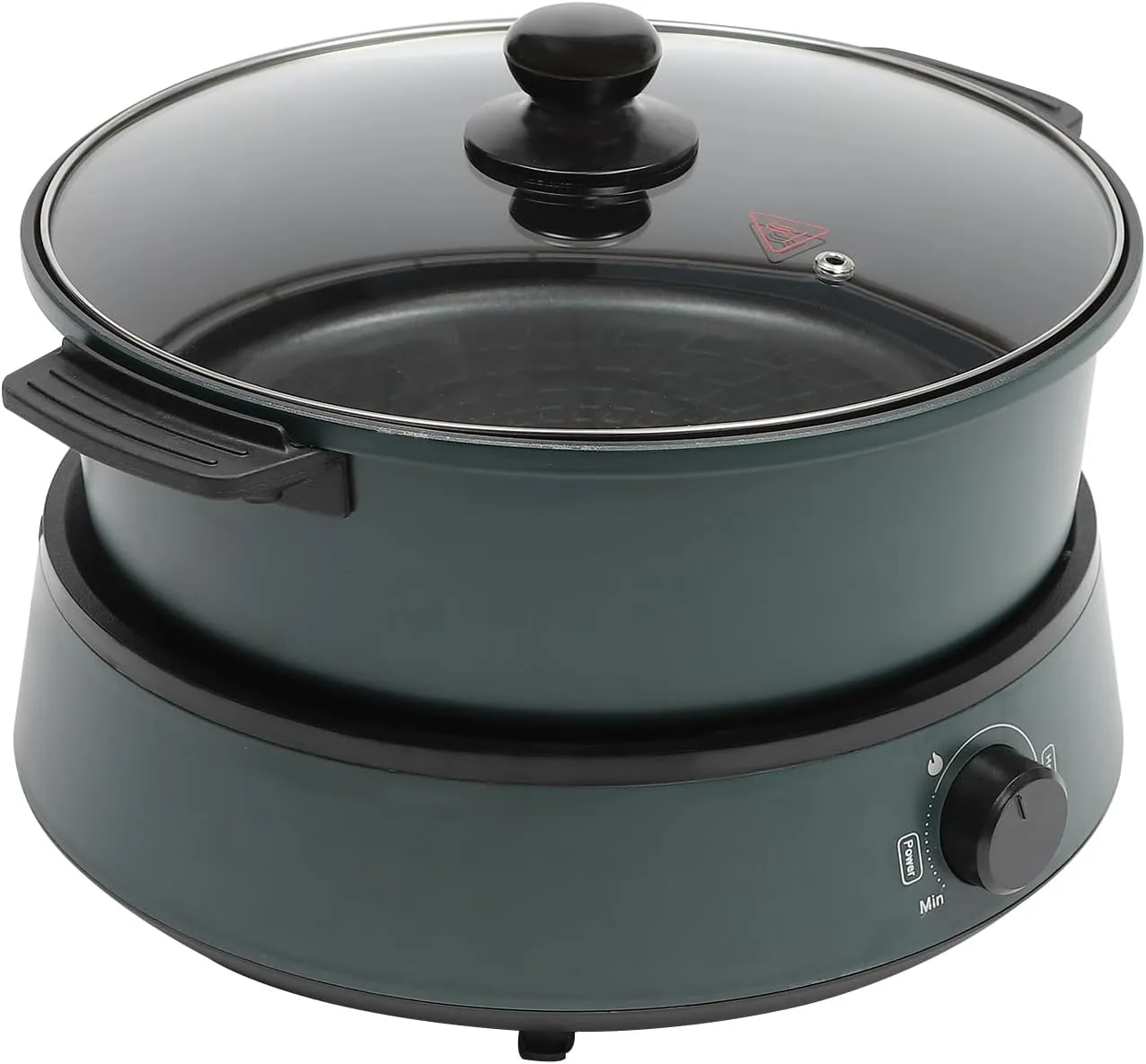 4L/4.2Qt Electric Hot Pot Round Multifunction Non-Stick Skillet Frying Pan Removable Split Cooking Pot Grill Pan w/Clear Lid & for Home Cooking Party BBQ Camping 1-5 People 1350W (Green)