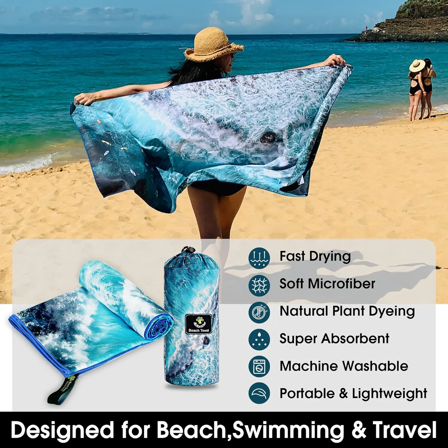 4Monster Microfiber Beach Towel Quick Dry,Super Absorbent Lightweight Travel Towel for Swimmers, Sand Free Camping Towel, Beach Towels for Pool,Swim,Water Sports,Yoga