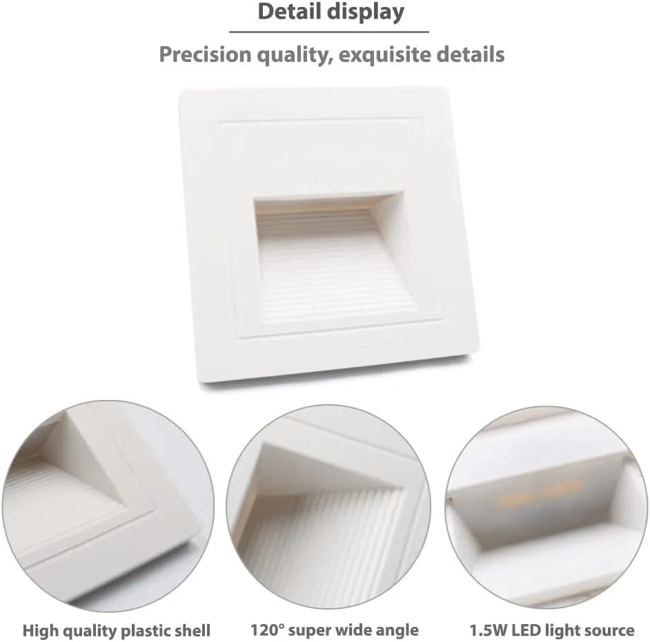 4Pcs 1.5W LED Step Light Warm White 3000K, Recessed Wall Light IP65 Waterproof, Stair Light Staircase Lighting lamp, Inside Balcony Corridor,120V
