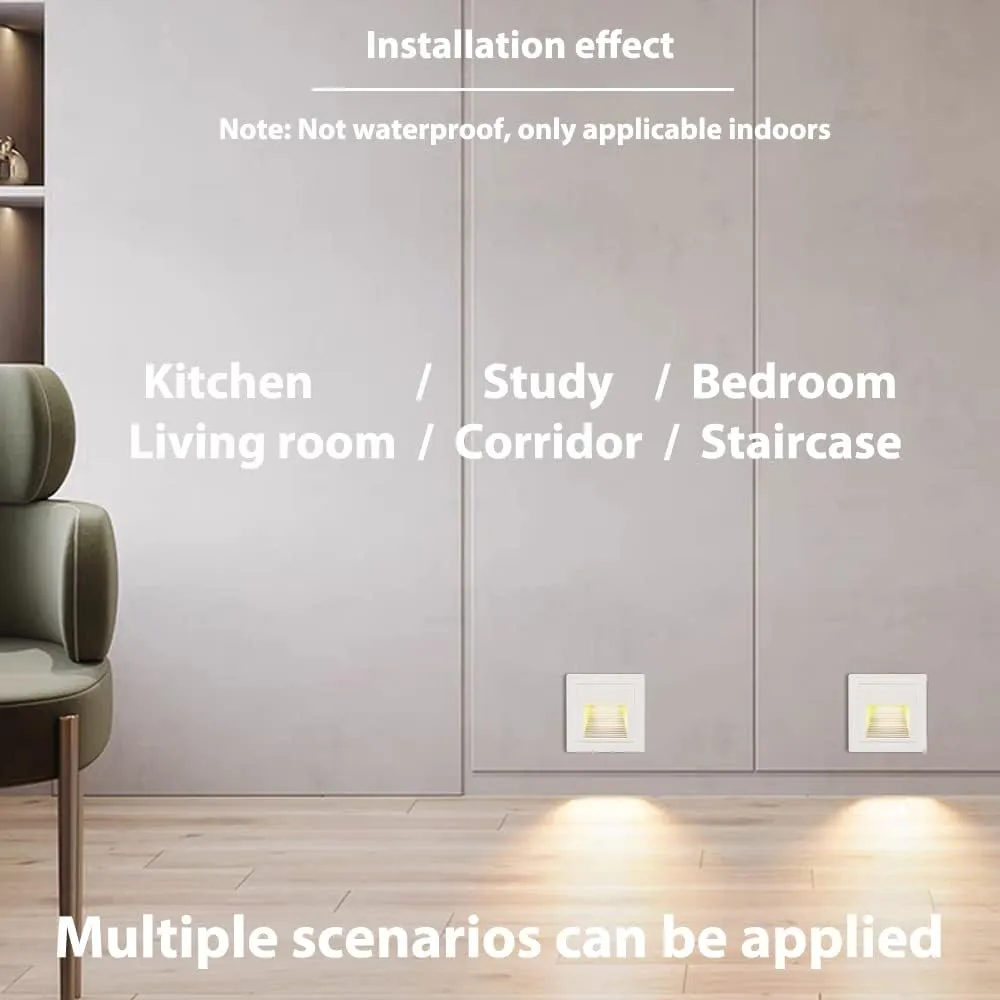 4Pcs 1.5W LED Step Light Warm White 3000K, Recessed Wall Light IP65 Waterproof, Stair Light Staircase Lighting lamp, Inside Balcony Corridor,120V