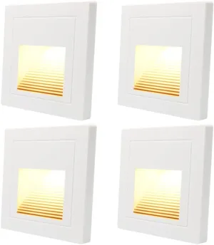 4Pcs 1.5W LED Step Light Warm White 3000K, Recessed Wall Light IP65 Waterproof, Stair Light Staircase Lighting lamp, Inside Balcony Corridor,120V