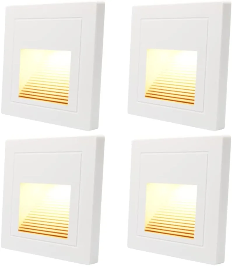 4Pcs 1.5W LED Step Light Warm White 3000K, Recessed Wall Light IP65 Waterproof, Stair Light Staircase Lighting lamp, Inside Balcony Corridor,120V