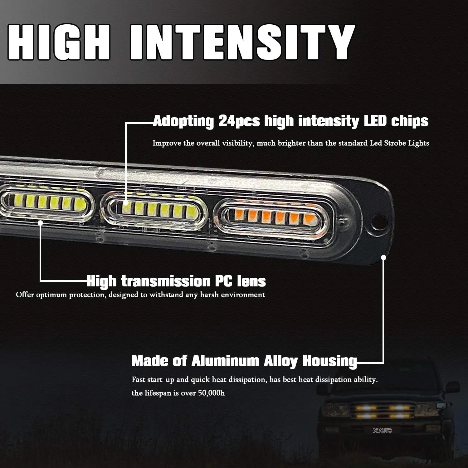 4pcs 24-LED Emergency Strobe Light, Amber White Ultra-Thin Surface Mount Flashing Warning Beacon Hazard Construction Caution Light for Cars Off Road Firefighter Vehicles Trucks