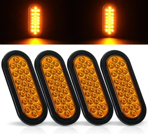 4Pcs 6.3" Oval LED Strobe Lights Amber 24 LED Trailer Tail Lights 6.3 Inch Oval LED Strobe Light Stop Turn Tail Light Brake Lights w/Grommets 3-Prong Wire Pigtails 10-30V Waterproof