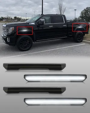 4Pcs Front & Rear LED Side Marker Light Compatible with Sierra 2500HD 3500HD 2020-2024 Pickup Side Parking Position Lamp Driver Passenger Front Rear Turn Signal Lamp (Smoked Lens Full White Light).
