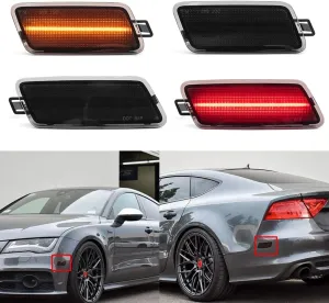 4Pcs Full LED Amber/Red Front/Rear Side Marker Lights for Audi A7 Quattro S7 RS7 TDI Quattro Type 4G8 2012-2018 Smoked Lens Bumper Turn Signal Light Replace OEM Side Marker lamp