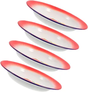 4pcs Retro Enamel Plates Round Serving Dishes Vintage Camping Plates for Hot Pot Barbecue and Outdoor Dining