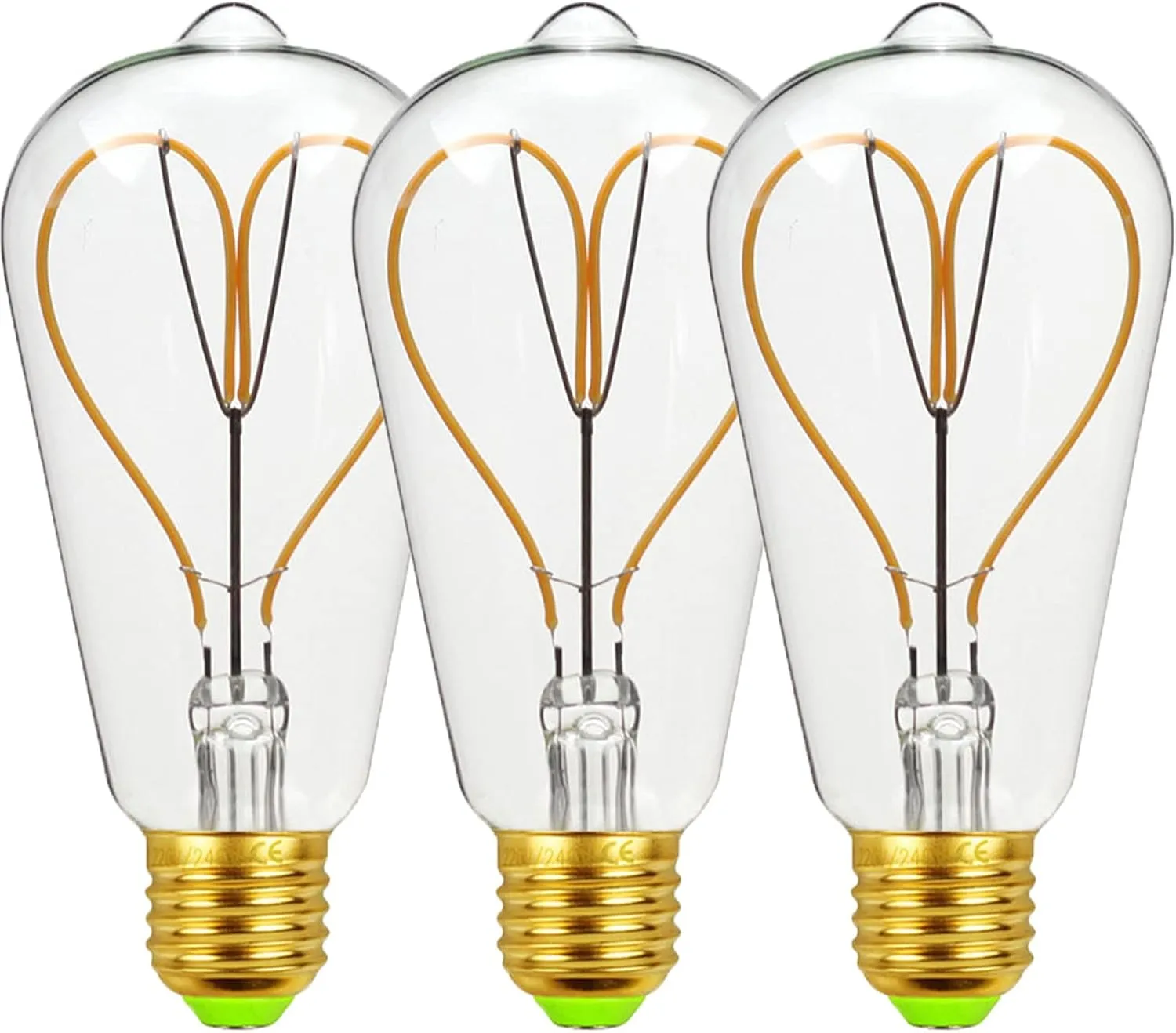 4W ST64 LED Light Bulb E26 Equivalent 40W, Warm White 2300K for Home Light, 320 Lumens, E26 Base, AC110-140V, Dimmable, ST64 Heart Shaped Transparent LED Decorative Bulbs, Pack of 3