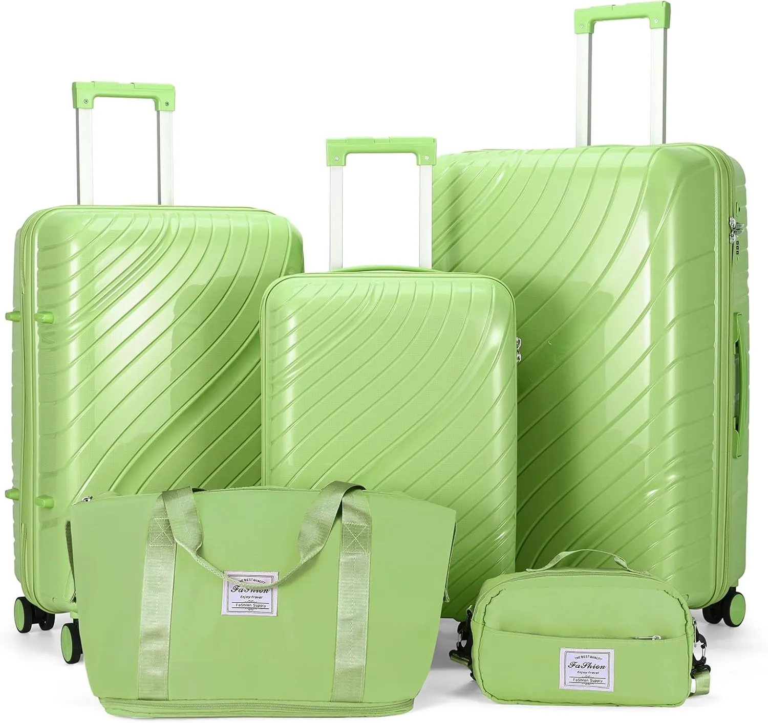 5 piece luggage set with TSA Lock - Lightweight PP Suitcases with 360° Spinner Wheels, Carry-On Travel Luggage Set Includes Cosmetic Bag & Wet/Dry Bag (Green)