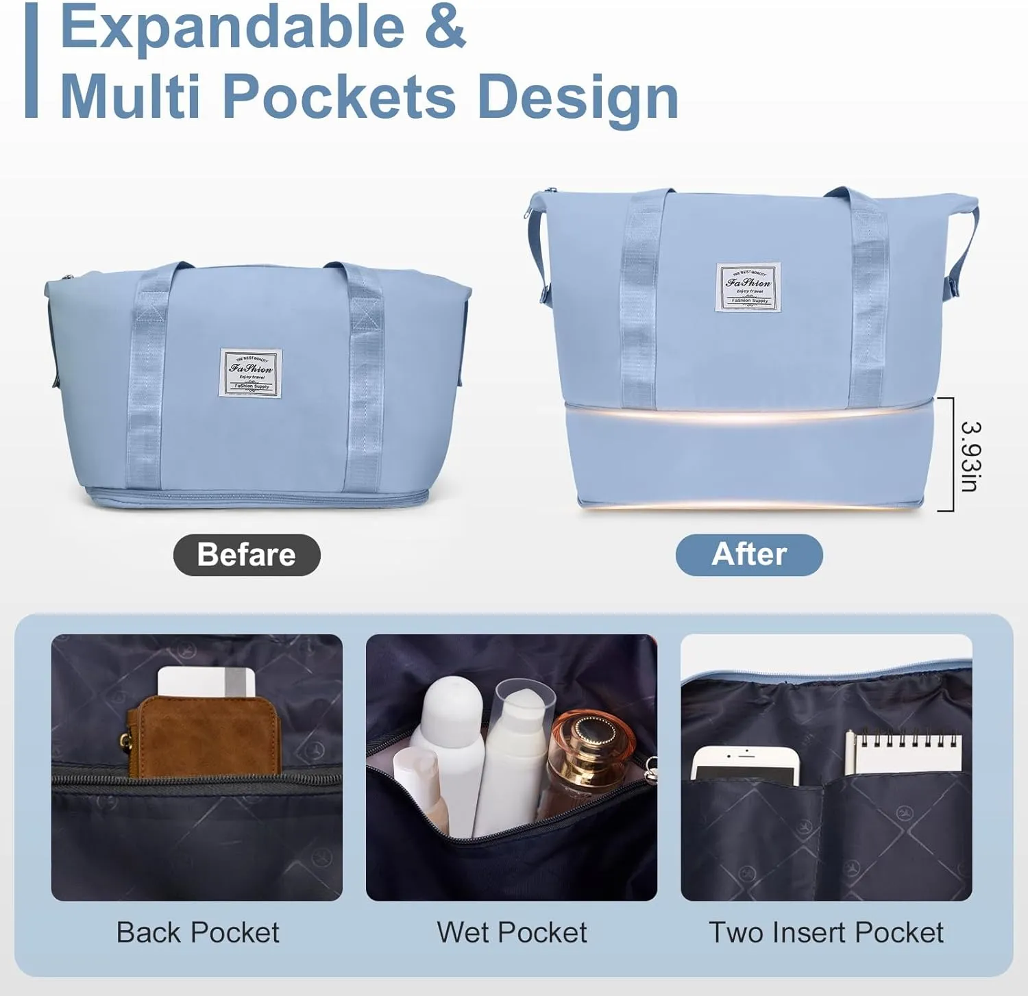 5 piece luggage set with TSA Lock - Lightweight PP Suitcases with 360° Spinner Wheels, Carry-On Travel Luggage Set Includes Cosmetic Bag & Wet/Dry Bag (Sky Blue)