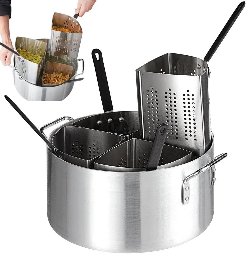 5-Piece Vegetable and Pasta Cooker Set with 20 Qt. Aluminum Pot and 5 Qt. Stainless Steel Inserts Strainer Baskets, pasta pot with strainer baskets to cook multiple servings at once