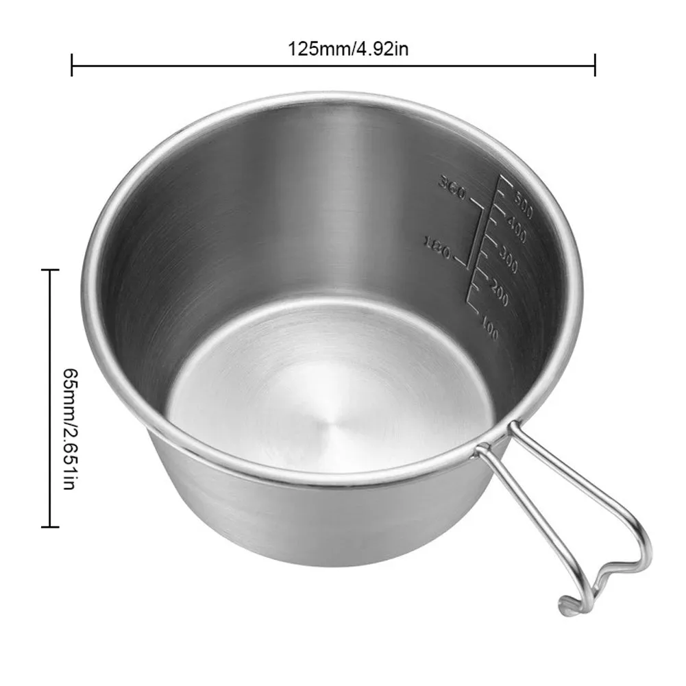 500mL Stainless Steel Camping Bowl with Handle - Portable Tableware for Outdoor Adventures
