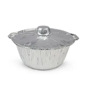 5pcs 3.5 liters Aluminum pots with lids, Disposable foil cookware, Oven & Stove Stop Compatible, Camping, Holidays, Grilling, potlucks and Much More (118.34oz)