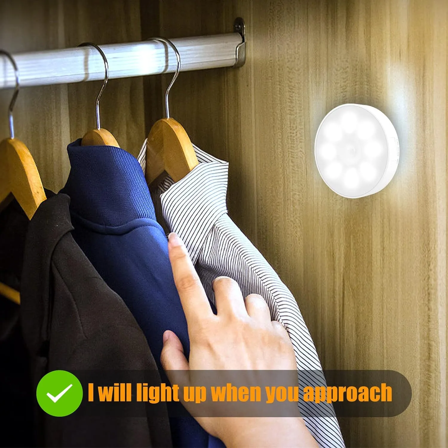 6 Pack Motion Sensor Light Indoor [8 LEDs], Electight Night Light USB Rechargeable, 400 mAh Battery & 3 Light Modes, Cordless Magnetic Sticker Nightlight, for Stair, Closet, Hallway - 6000K Cold White