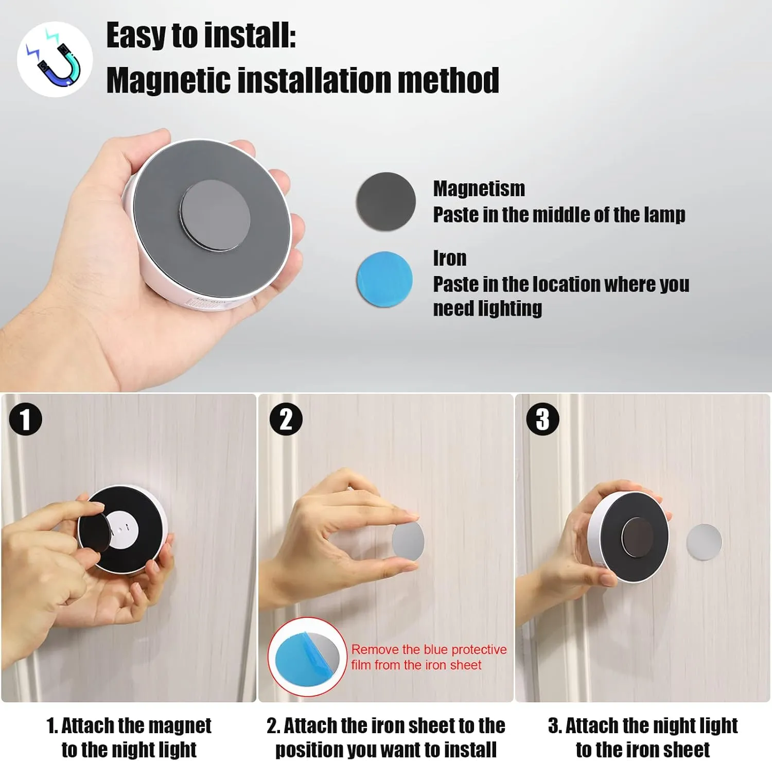 6 Pack Motion Sensor Light Indoor [8 LEDs], Electight Night Light USB Rechargeable, 400 mAh Battery & 3 Light Modes, Cordless Magnetic Sticker Nightlight, for Stair, Closet, Hallway - 6000K Cold White