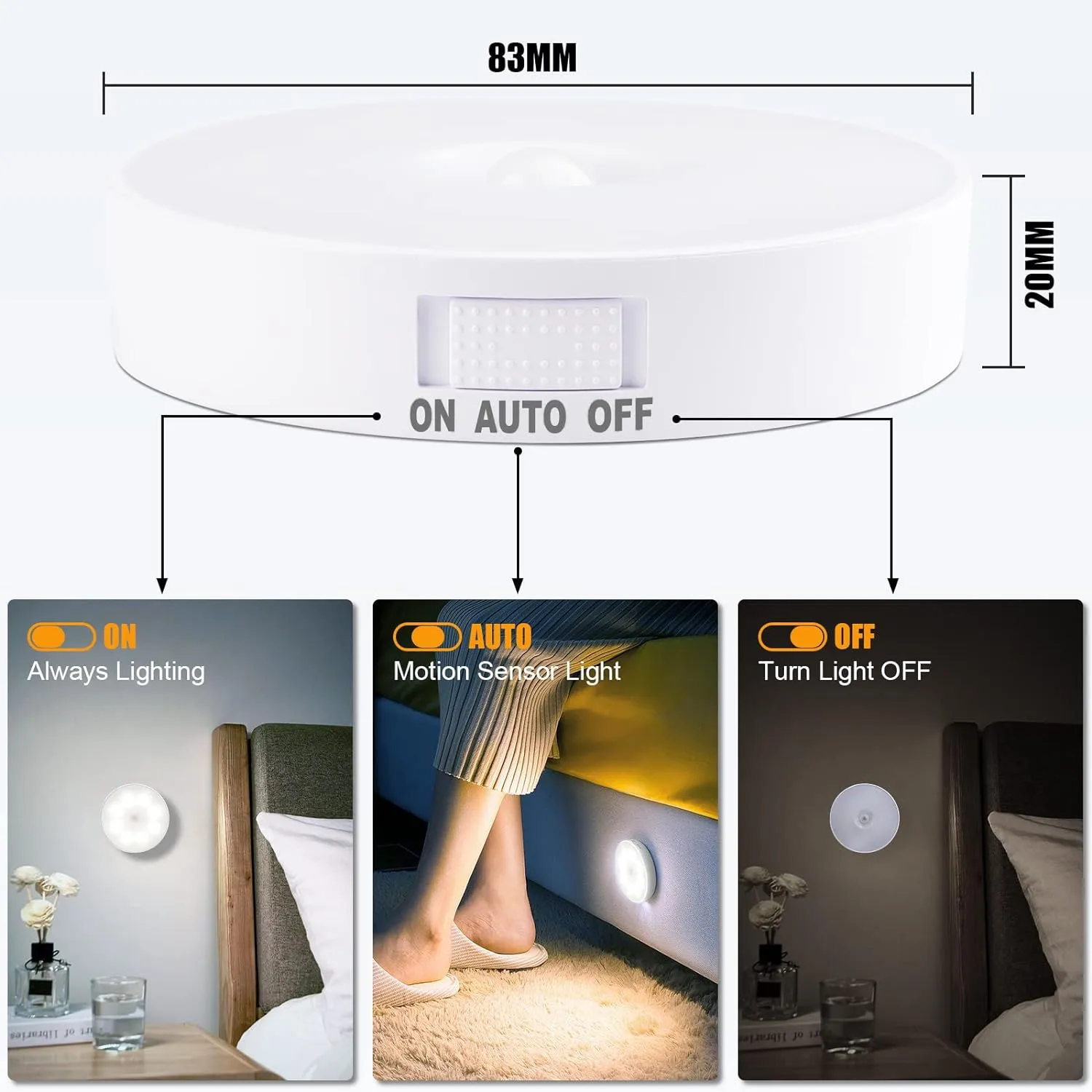 6 Pack Motion Sensor Light Indoor [8 LEDs], Electight Night Light USB Rechargeable, 400 mAh Battery & 3 Light Modes, Cordless Magnetic Sticker Nightlight, for Stair, Closet, Hallway - 6000K Cold White