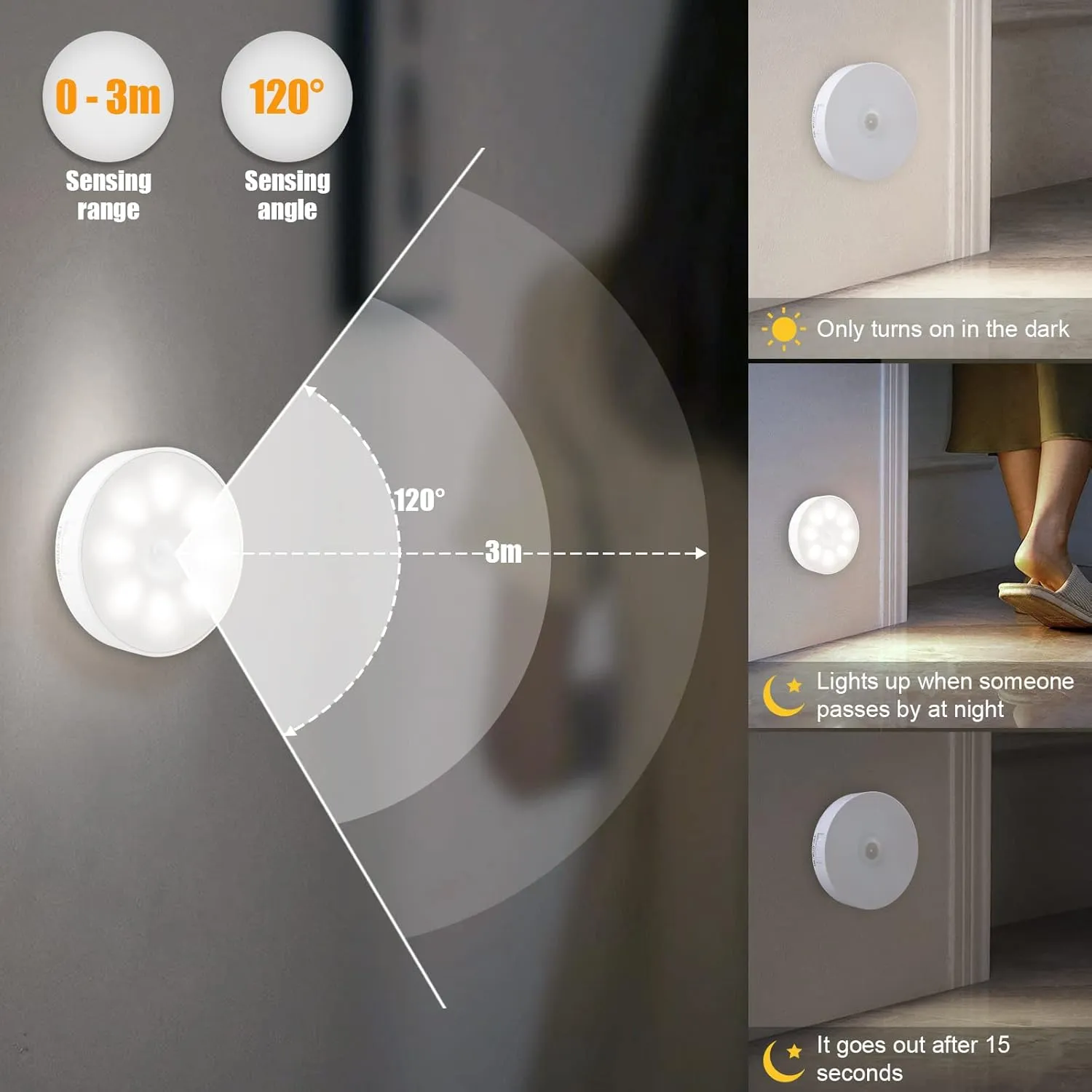 6 Pack Motion Sensor Light Indoor [8 LEDs], Electight Night Light USB Rechargeable, 400 mAh Battery & 3 Light Modes, Cordless Magnetic Sticker Nightlight, for Stair, Closet, Hallway - 6000K Cold White