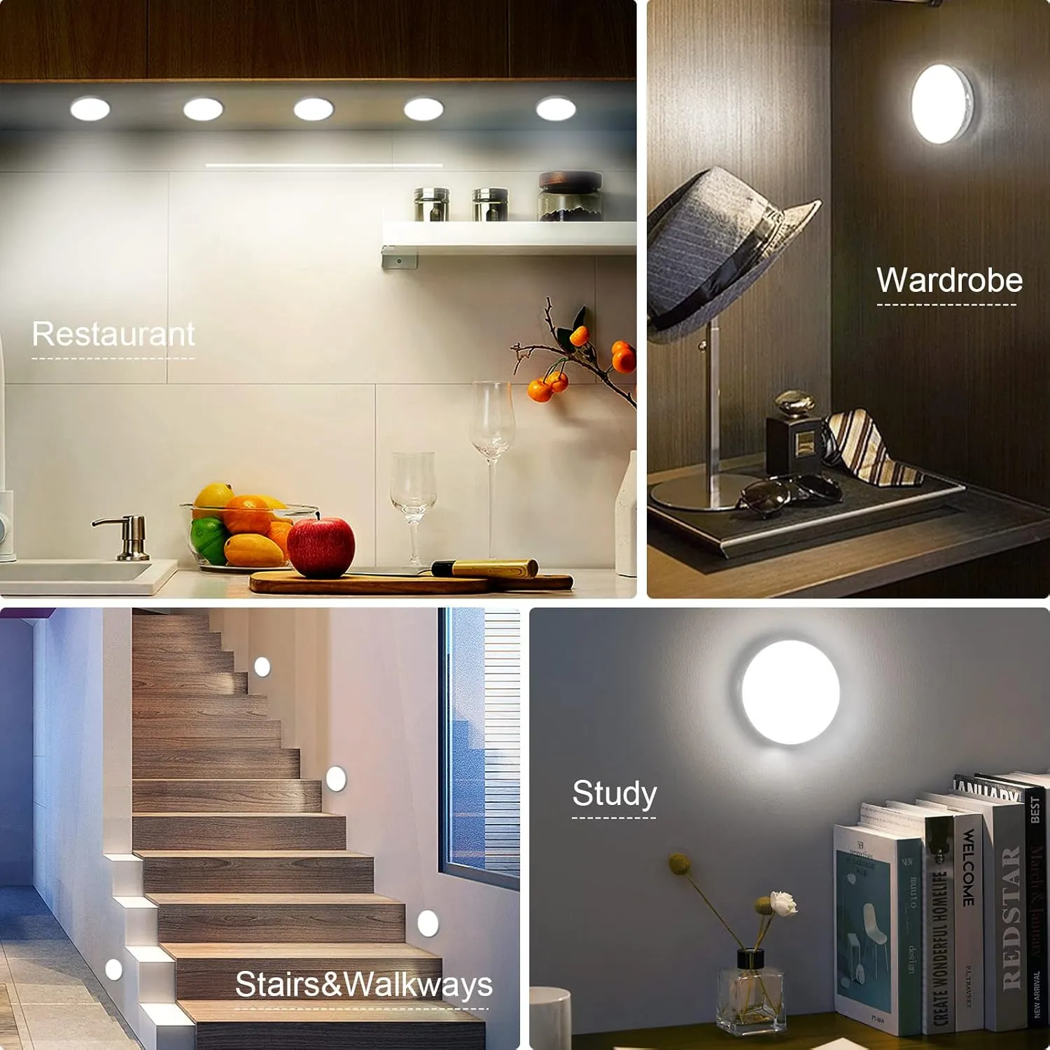 6 Pack Motion Sensor Light Indoor [8 LEDs], Electight Night Light USB Rechargeable, 400 mAh Battery & 3 Light Modes, Cordless Magnetic Sticker Nightlight, for Stair, Closet, Hallway - 6000K Cold White