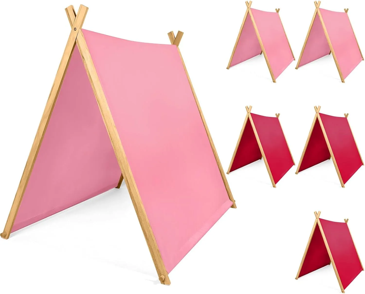 6 Pack Teepee Tents for Kids Bulk, Kids Sleepover Play Tents Toddler Washable Foldable Teepee Shelter for Girls & Boys Indoor Outdoor Slumber Pajama Party (Pink,Rose Red)