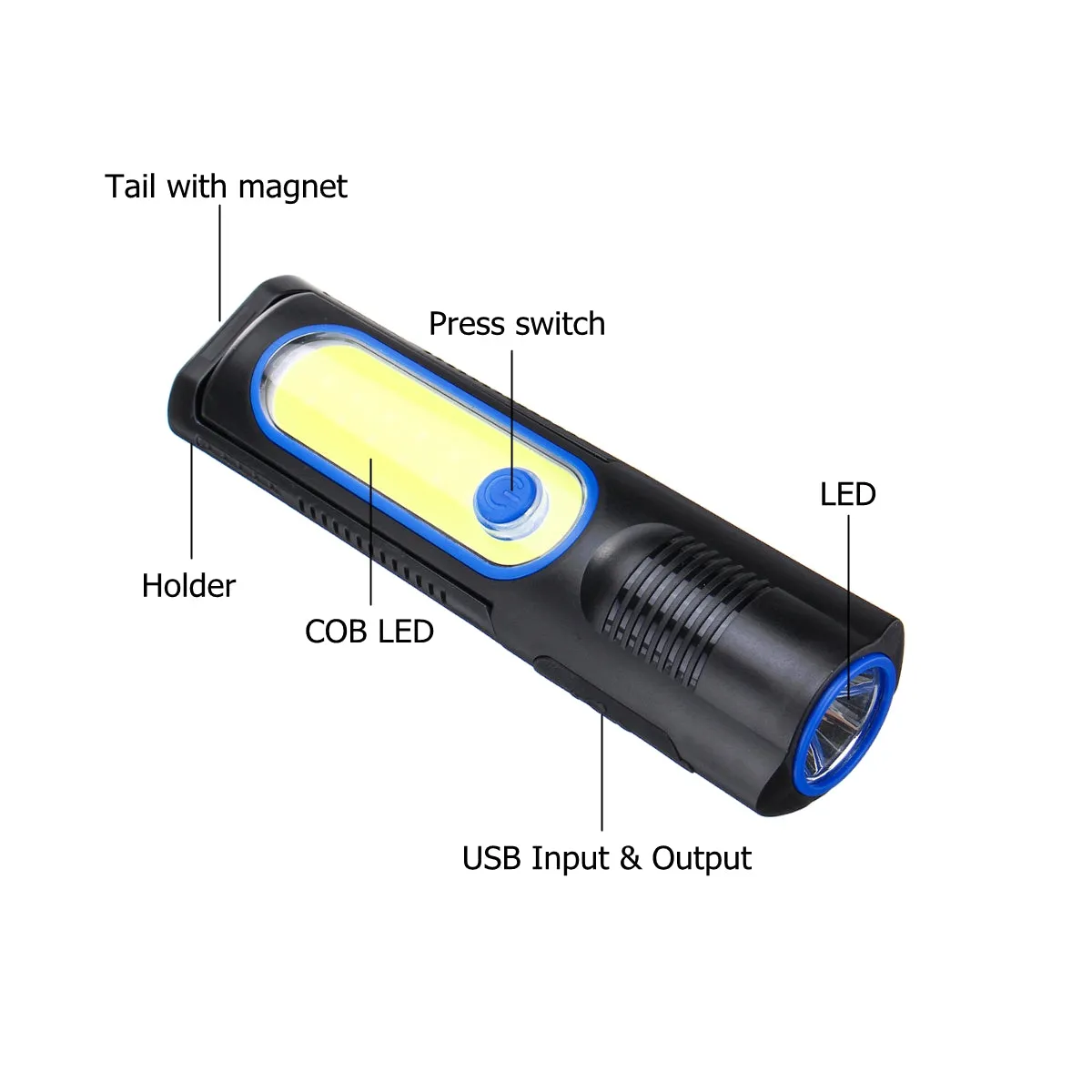 6303B 2000mAh COB LED Work Lamp 18650 USB Rechargeable Magnet Flashlight Camping Tent Light Light