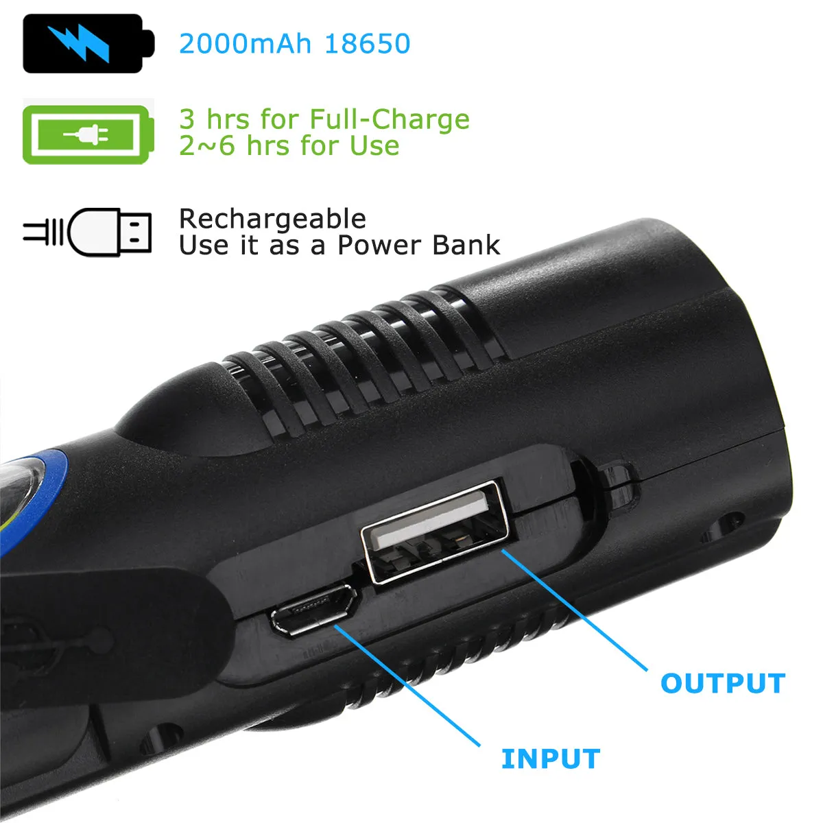 6303B 2000mAh COB LED Work Lamp 18650 USB Rechargeable Magnet Flashlight Camping Tent Light Light