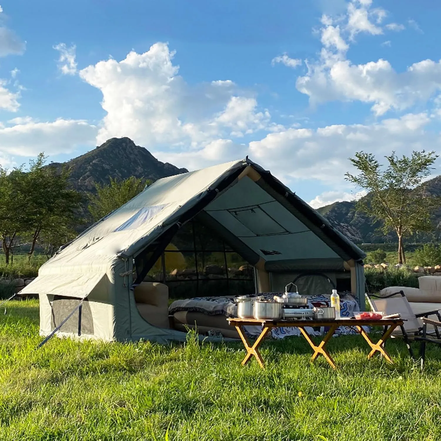 6.4㎡ Air Inflatable Camping House Tent 3-4 Person - 4 Season Glamping Outdoor Tents - Waterproof Easy Setup Blow Up Tent
