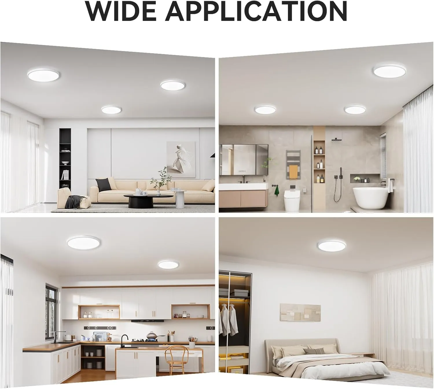 6PACK 3200lm LED Flush Mount Ceiling Light, Super Slim 12 inch LED Ceiling Light, 5000K Daylight LED Ceiling Light for Bedroom, Living Room, Dining Room, Garage and Office (White, Six Pack)