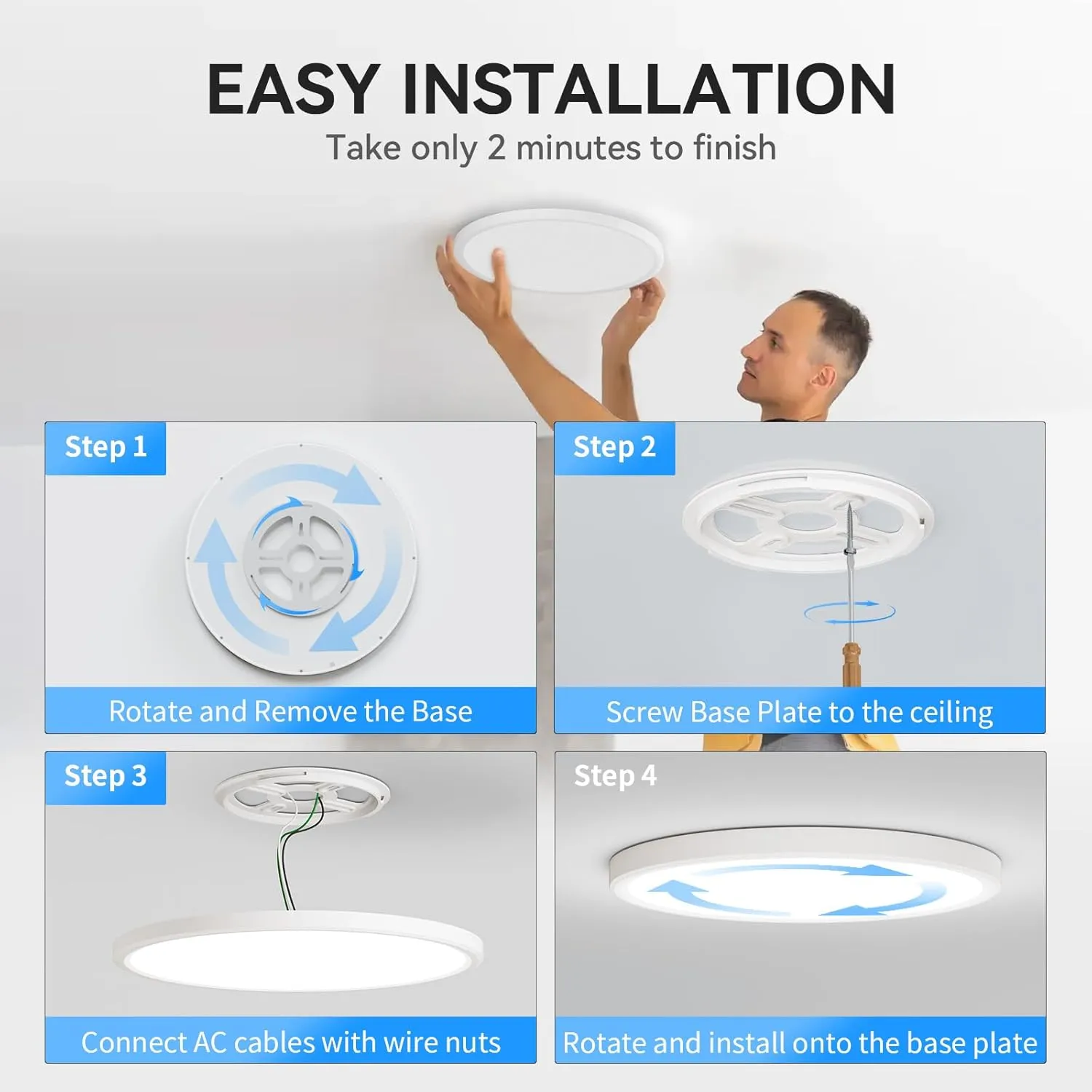 6PACK 3200lm LED Flush Mount Ceiling Light, Super Slim 12 inch LED Ceiling Light, 5000K Daylight LED Ceiling Light for Bedroom, Living Room, Dining Room, Garage and Office (White, Six Pack)