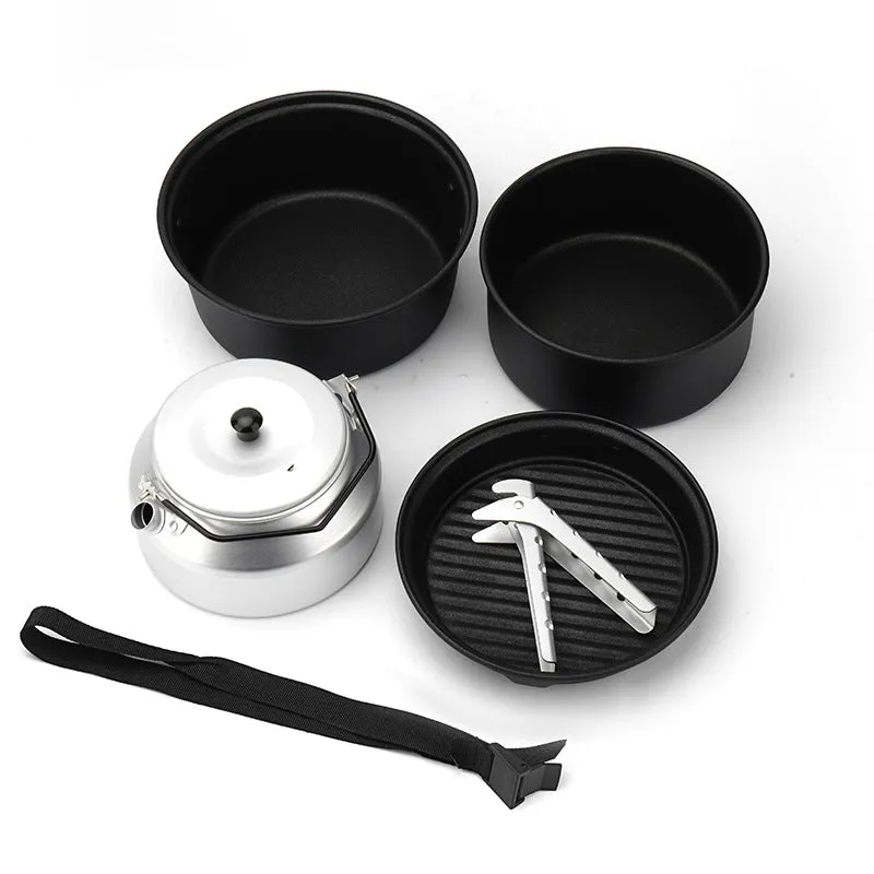 6Pcs Lightweight Portable Non-Stick Aluminum Camping Pot Set