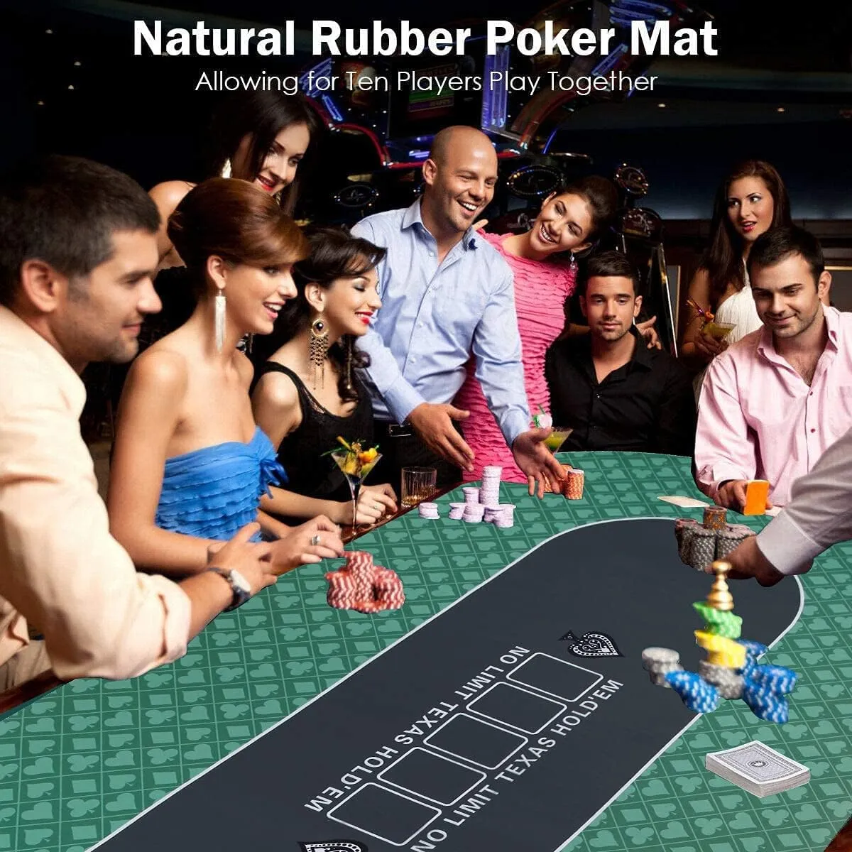70 x 35 Inch Texas Hold'em Poker Mat for Table, Portable Poker Table Top with Smooth Premium Surface, Noise Reduction, and Carrying Case for Professional Poker Games Casino Games