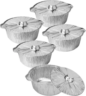 72 Oz Disposable Aluminum Pot, Disposable Pots With Lids Oven-Ready, Disposable Pots With Lids Stove Compatible Baking Foil Pan Tinfoil Camping Pot Camping Heating Cooking 5 Pcs