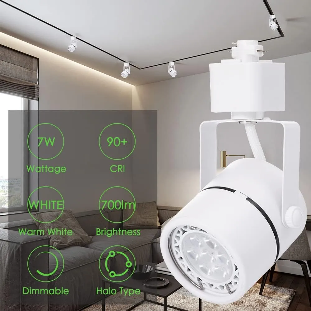 7W LED Track Lighting Heads,Dimmable Led Track Light Heads Compatible with H Type Track Light Rail,Ceiling Spotlight for Kitchen Accent Task,110V 36°Angle 3000K Warm White 12 Pack (White)