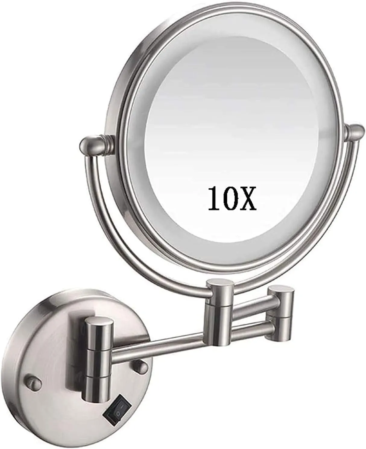 8-Inch Wall Mount Makeup Mirror, 10x Magnification Cosmetic Mirror with Lights led, Double Sided Mirror Bathroom Mirror 360 Rotation, for Makeup, Shaving, Facial Care Mirror