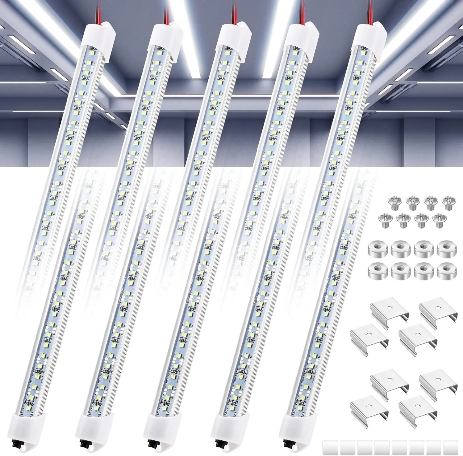 8 Pcs Car LED Light Bar with Switch and Magnets 12V LED Light Strip White 12V Interior Lighting for Indoor Room Home, Car Cargo Truck Trailer Van