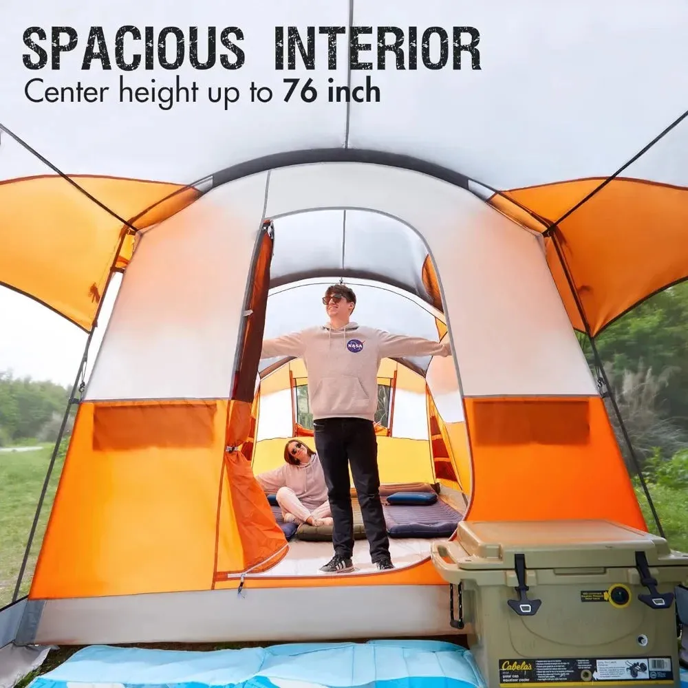 8 Person Family Camping Tent with Screen Porch, Portable Water Resistant Windproof Cabin Tent with Rainfly, for Family Camping