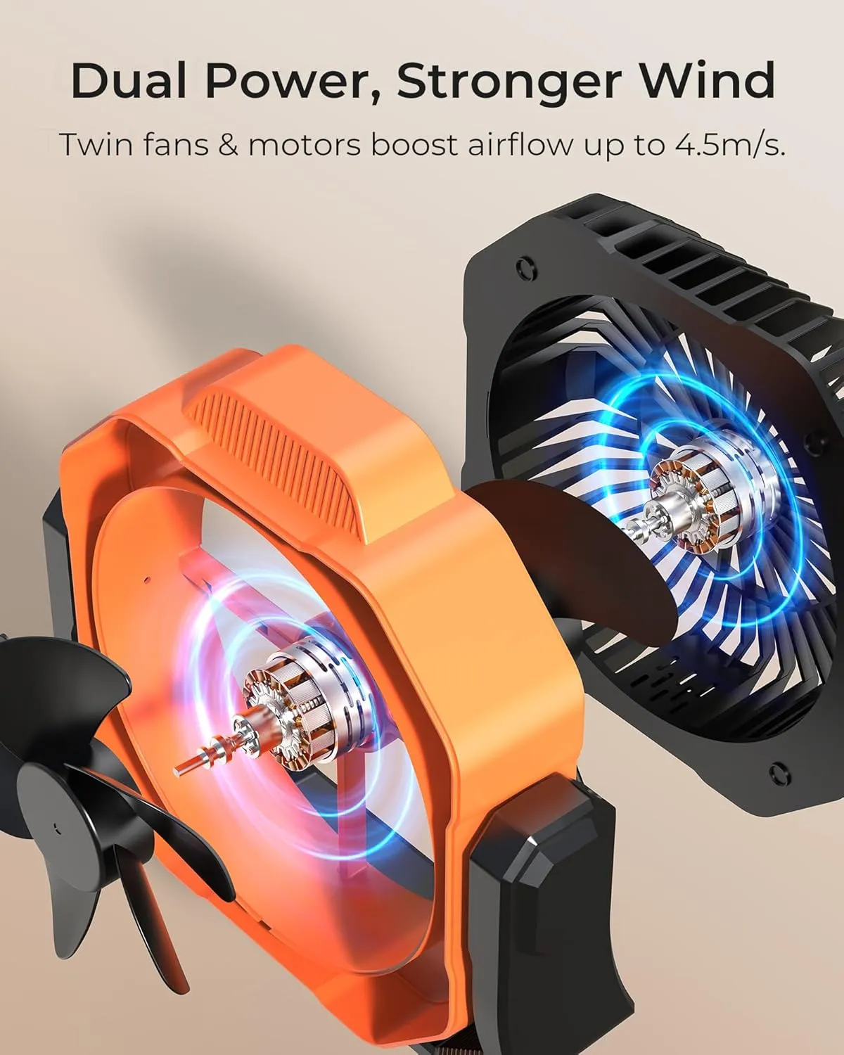8” Portable Rechargeable Fan, Battery Operated Camping Fan with 27H Work Hours, Remote, Auto Oscillation, Timer, Hook for RV Tent Hurricane Emergency Orange