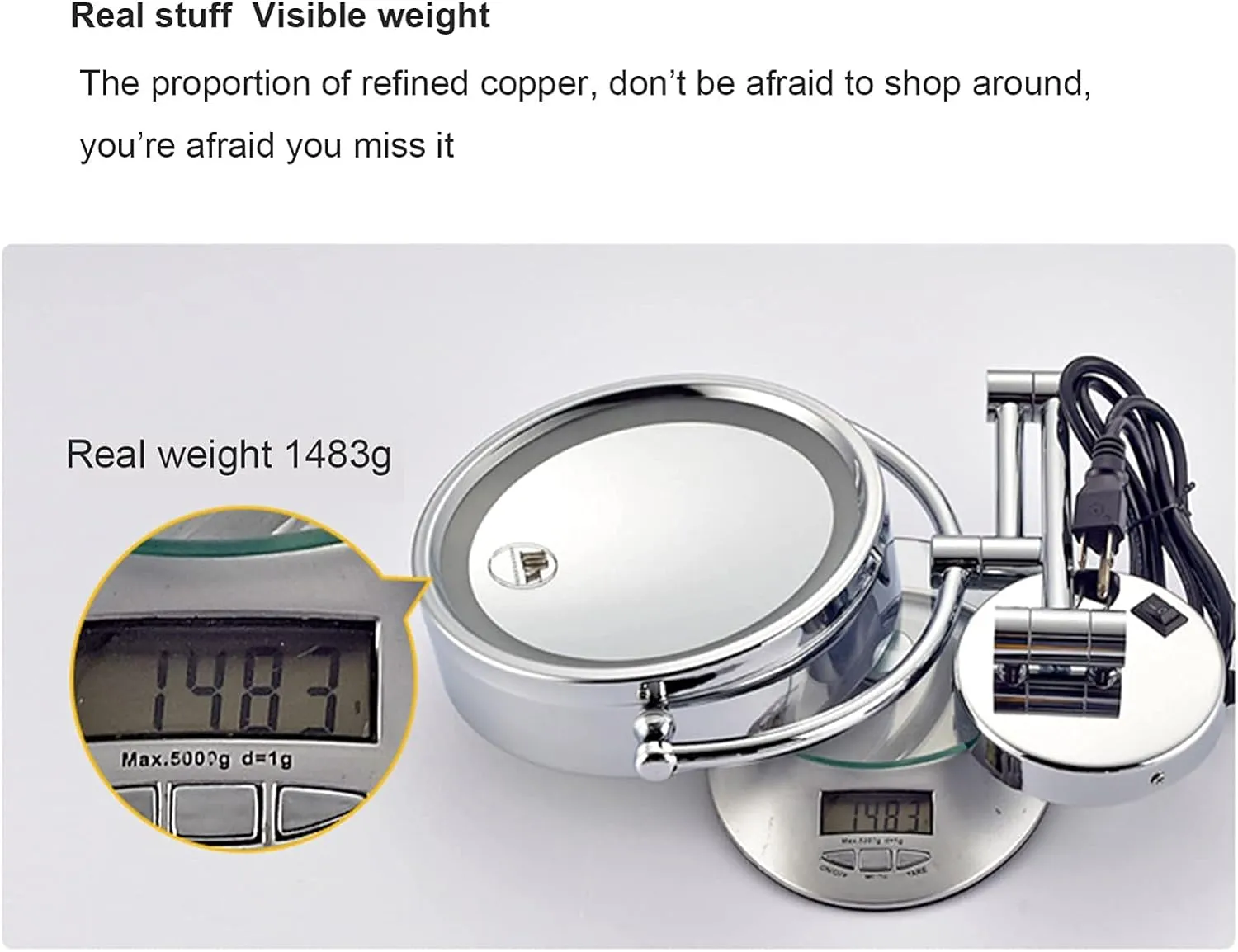 8.5" LED Lighted Wall Mounted Makeup Mirror Double Sided Magnifying Vanity Mirror, 360° Swivel and Extending Shaving Mirror, USB Charging, for Hotel, Bathroom(Nickel,10X)