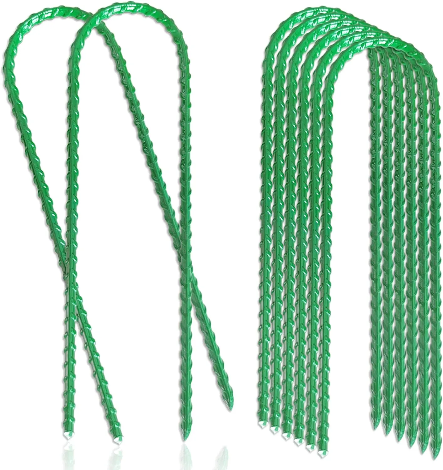 8pcs Ground Rustproof Heavy Rebar Trampoline Wind Stakes Safety Ground Anchor - 9 inch Curved Steel Stakes with Chisel Point end, Green Antirust Coated