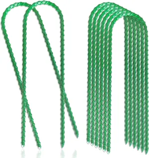 8pcs Ground Rustproof Heavy Rebar Trampoline Wind Stakes Safety Ground Anchor - 9 inch Curved Steel Stakes with Chisel Point end, Green Antirust Coated