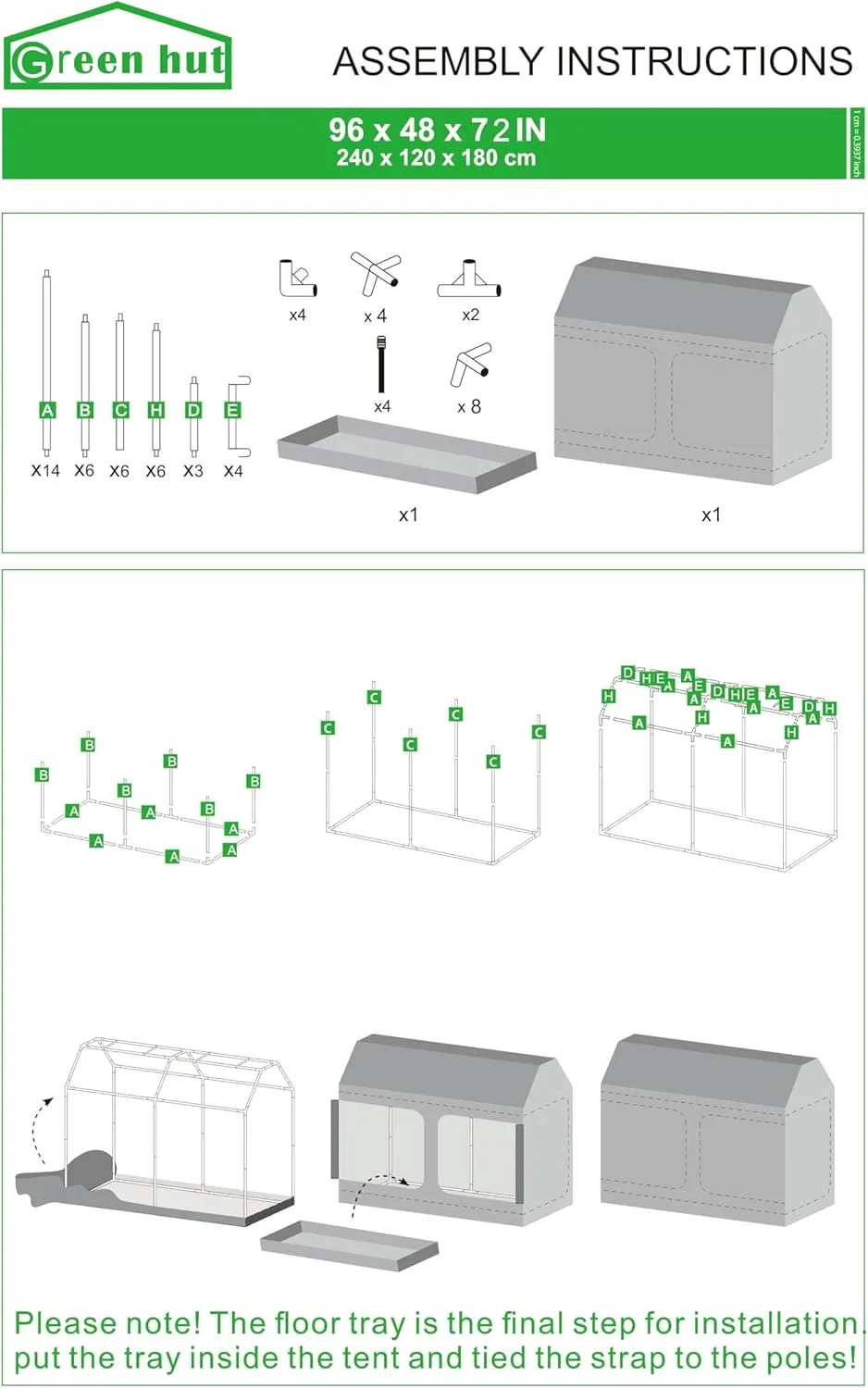 96"x48"x72" Roof Cube Grow Tent with Observation Windows, Lightproof, Mylar Hydroponic Tent with Floor Tray for Indoor Plant Growth