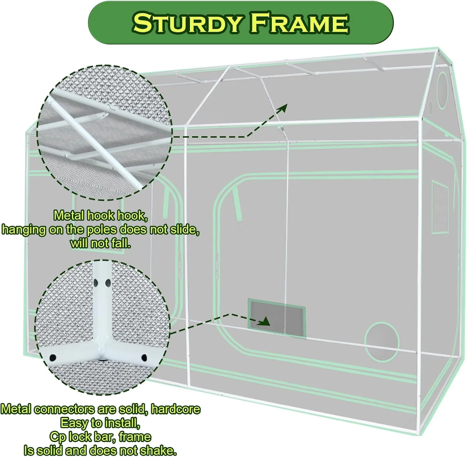 96"x48"x72" Roof Cube Grow Tent with Observation Windows, Lightproof, Mylar Hydroponic Tent with Floor Tray for Indoor Plant Growth