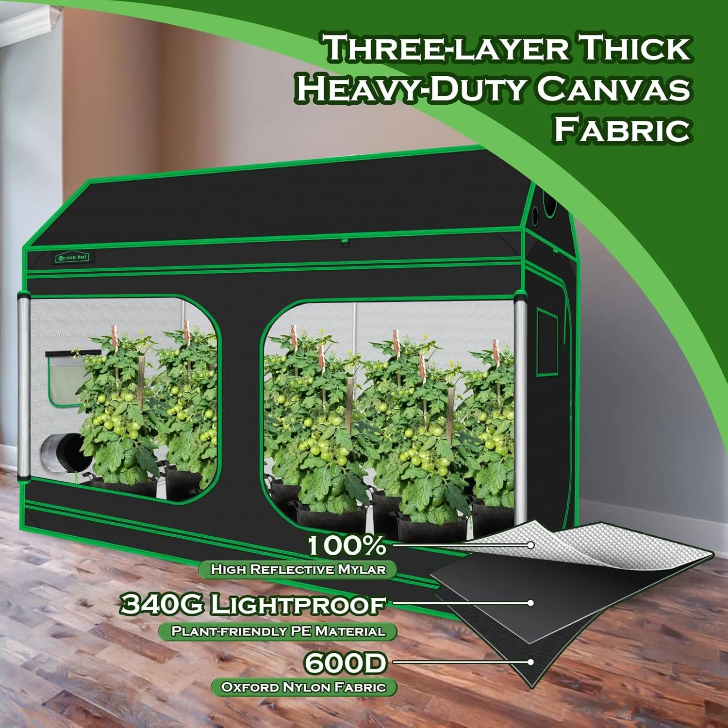 96"x48"x72" Roof Cube Grow Tent with Observation Windows, Lightproof, Mylar Hydroponic Tent with Floor Tray for Indoor Plant Growth