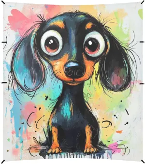 A Cartoon Dog Black Art Foldable Beach Canopy UPF50 Easy Setup Large Sun Shade Includes Sand Shovel, Sandbags, Stability Poles for Backyard and Camping