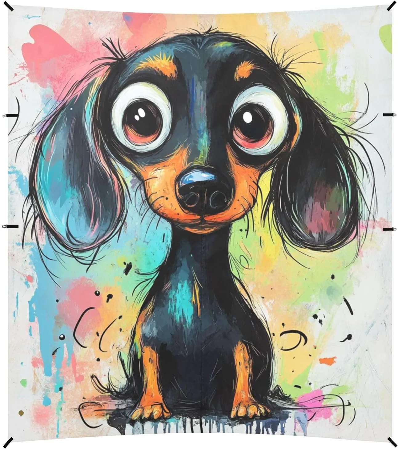 A Cartoon Dog Black Art Foldable Beach Canopy UPF50 Easy Setup Large Sun Shade Includes Sand Shovel, Sandbags, Stability Poles for Backyard and Camping