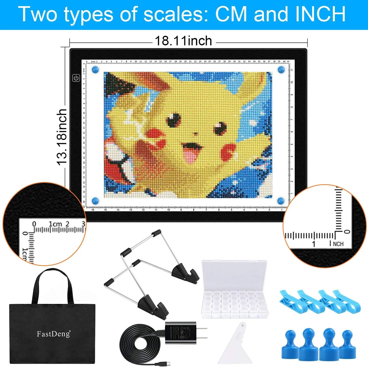 A3 Magnetic Light Pad - Portable Tracing Light Box for Drawing - Professional Light Table with 4 Magnets, 0.27“ Ultra-Thin Light Board with a Matching Bag & USB Cable for Diamond Painting, X-ray View