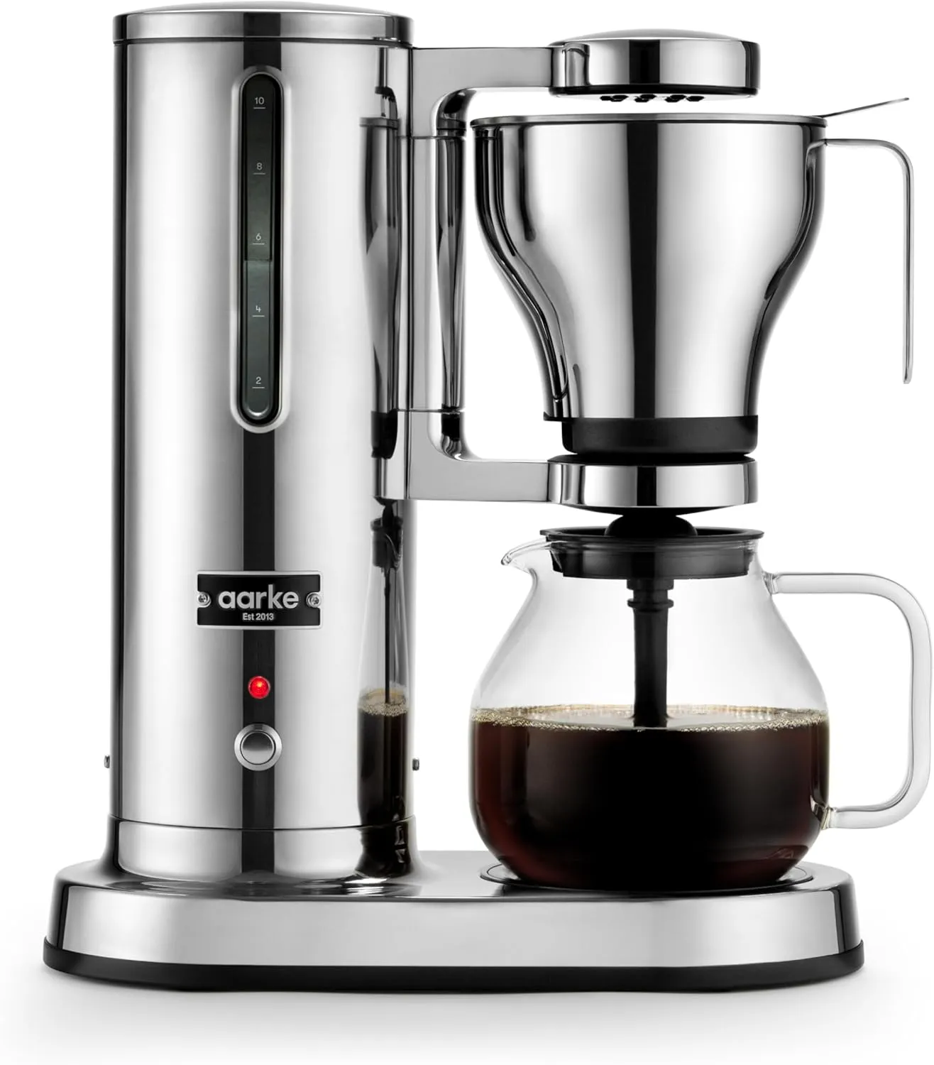 aarke Coffee Maker - Electric Drip Filter Coffee Brewer, Stainless Steel, Glass Carafe, Smart Hot Plate, 2-10 Cup Capacity, 250 mL-1.25L