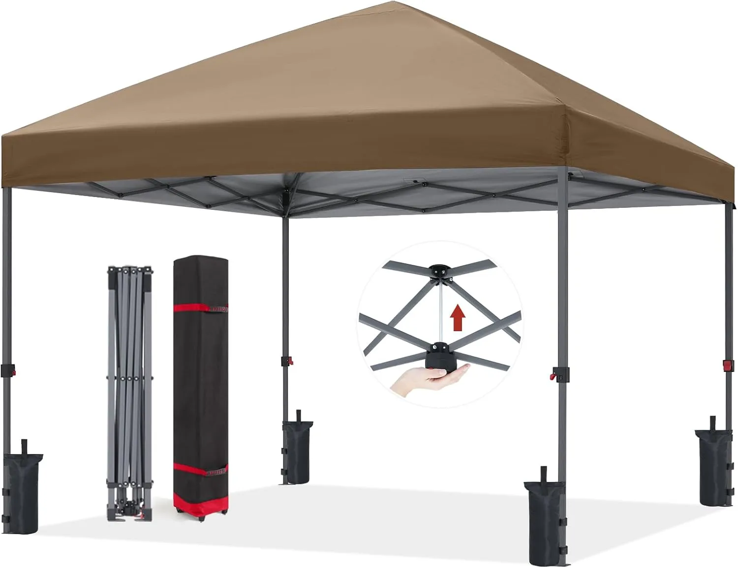 ABCCANOPY Outdoor Easy Pop up Canopy Tent 10x10 with 4 Sandbags, Khaki